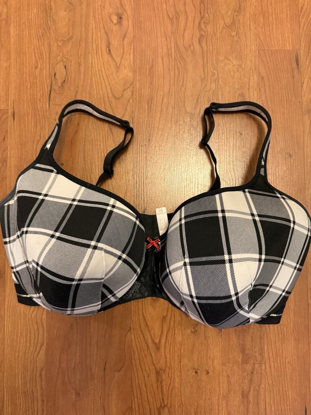 Cacique Women Bra 42G Plaid Lightly Lined Balconette Underwire Adjustable Straps
